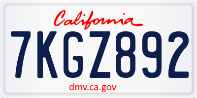 CA license plate 7KGZ892