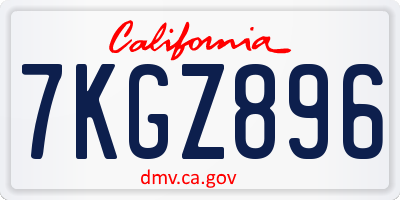 CA license plate 7KGZ896
