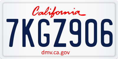 CA license plate 7KGZ906