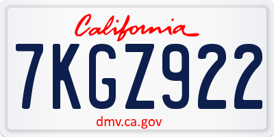 CA license plate 7KGZ922