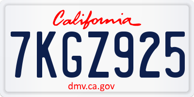 CA license plate 7KGZ925
