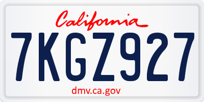 CA license plate 7KGZ927