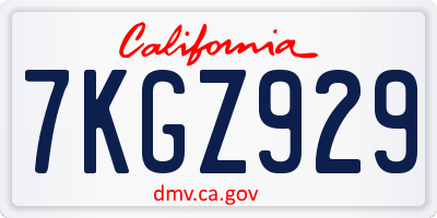 CA license plate 7KGZ929