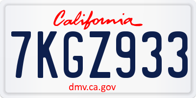 CA license plate 7KGZ933