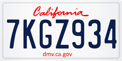 CA license plate 7KGZ934
