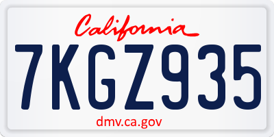CA license plate 7KGZ935