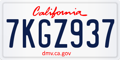 CA license plate 7KGZ937