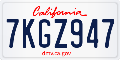 CA license plate 7KGZ947