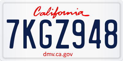 CA license plate 7KGZ948