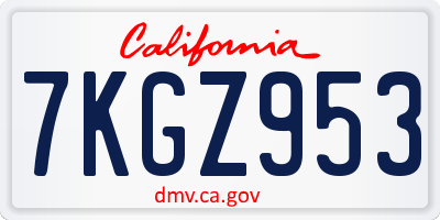 CA license plate 7KGZ953