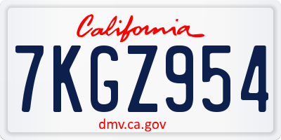 CA license plate 7KGZ954
