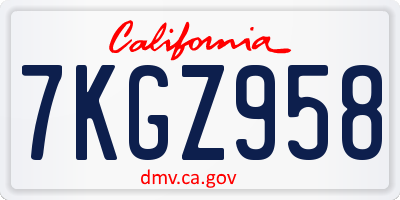 CA license plate 7KGZ958