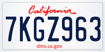 CA license plate 7KGZ963