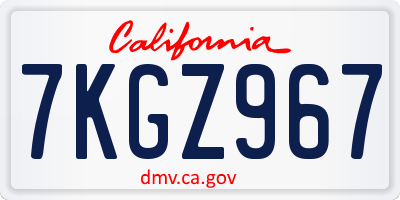 CA license plate 7KGZ967