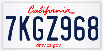 CA license plate 7KGZ968