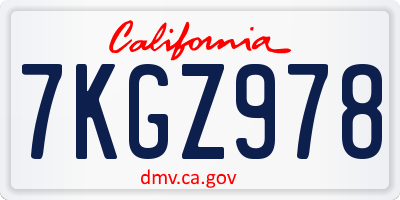 CA license plate 7KGZ978