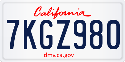 CA license plate 7KGZ980