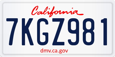 CA license plate 7KGZ981
