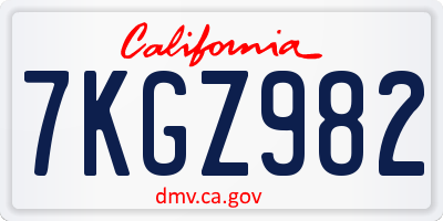 CA license plate 7KGZ982
