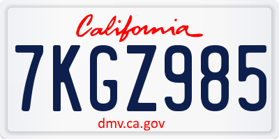 CA license plate 7KGZ985