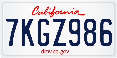 CA license plate 7KGZ986