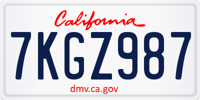 CA license plate 7KGZ987