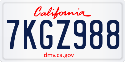 CA license plate 7KGZ988