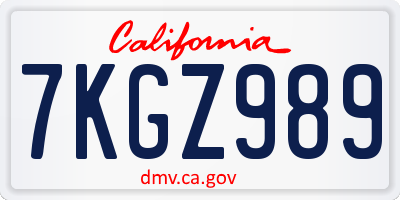 CA license plate 7KGZ989