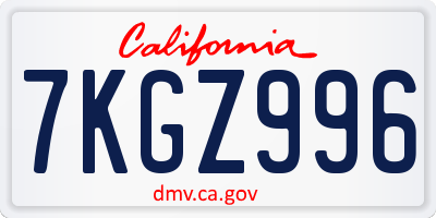CA license plate 7KGZ996