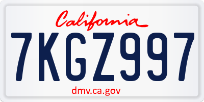 CA license plate 7KGZ997