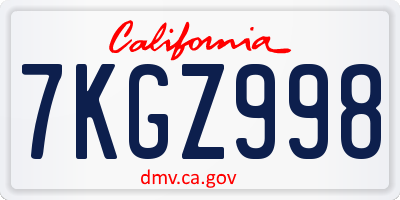 CA license plate 7KGZ998