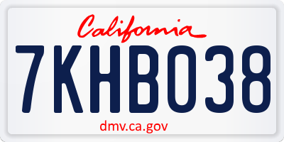 CA license plate 7KHB038