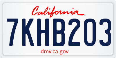 CA license plate 7KHB203
