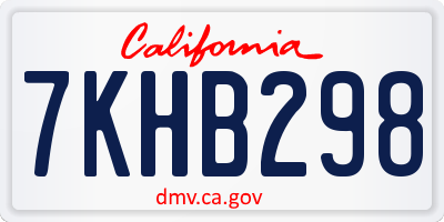 CA license plate 7KHB298