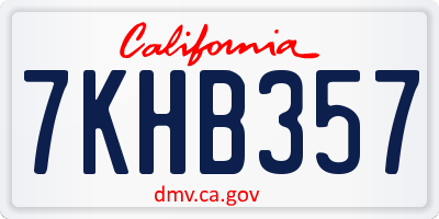 CA license plate 7KHB357