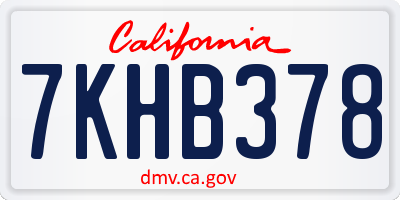 CA license plate 7KHB378