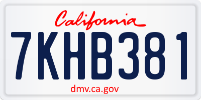 CA license plate 7KHB381
