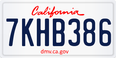 CA license plate 7KHB386