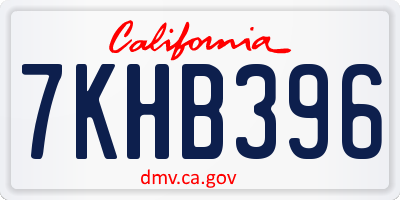 CA license plate 7KHB396