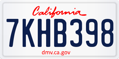 CA license plate 7KHB398