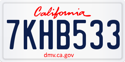 CA license plate 7KHB533