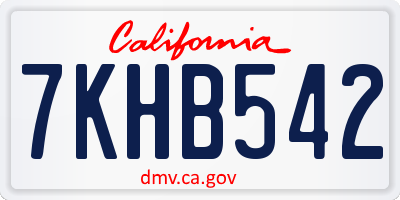 CA license plate 7KHB542