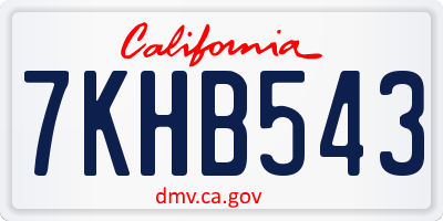 CA license plate 7KHB543