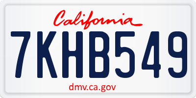 CA license plate 7KHB549