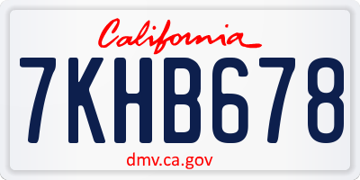 CA license plate 7KHB678