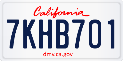 CA license plate 7KHB701