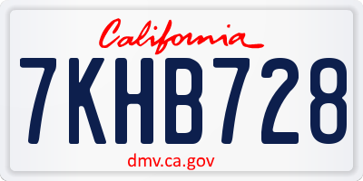 CA license plate 7KHB728