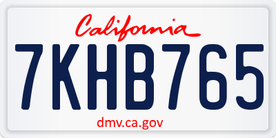 CA license plate 7KHB765