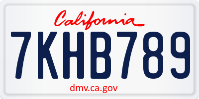 CA license plate 7KHB789