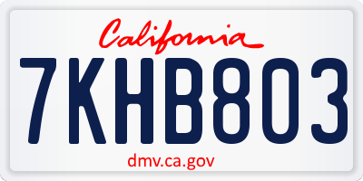 CA license plate 7KHB803